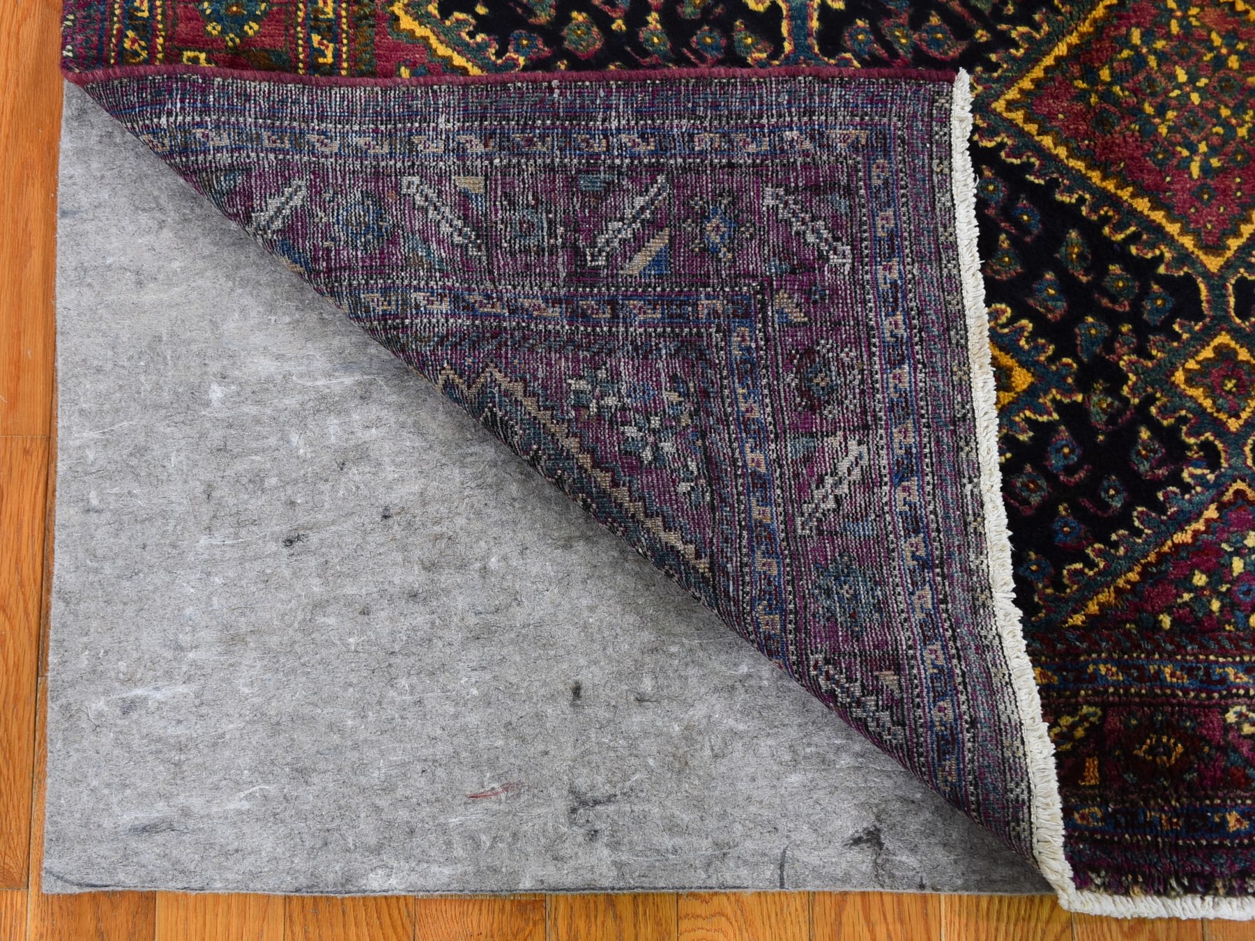 5x7 Vintage Persian Mashad With Geometric Design Full Pile Pure Wool 7190